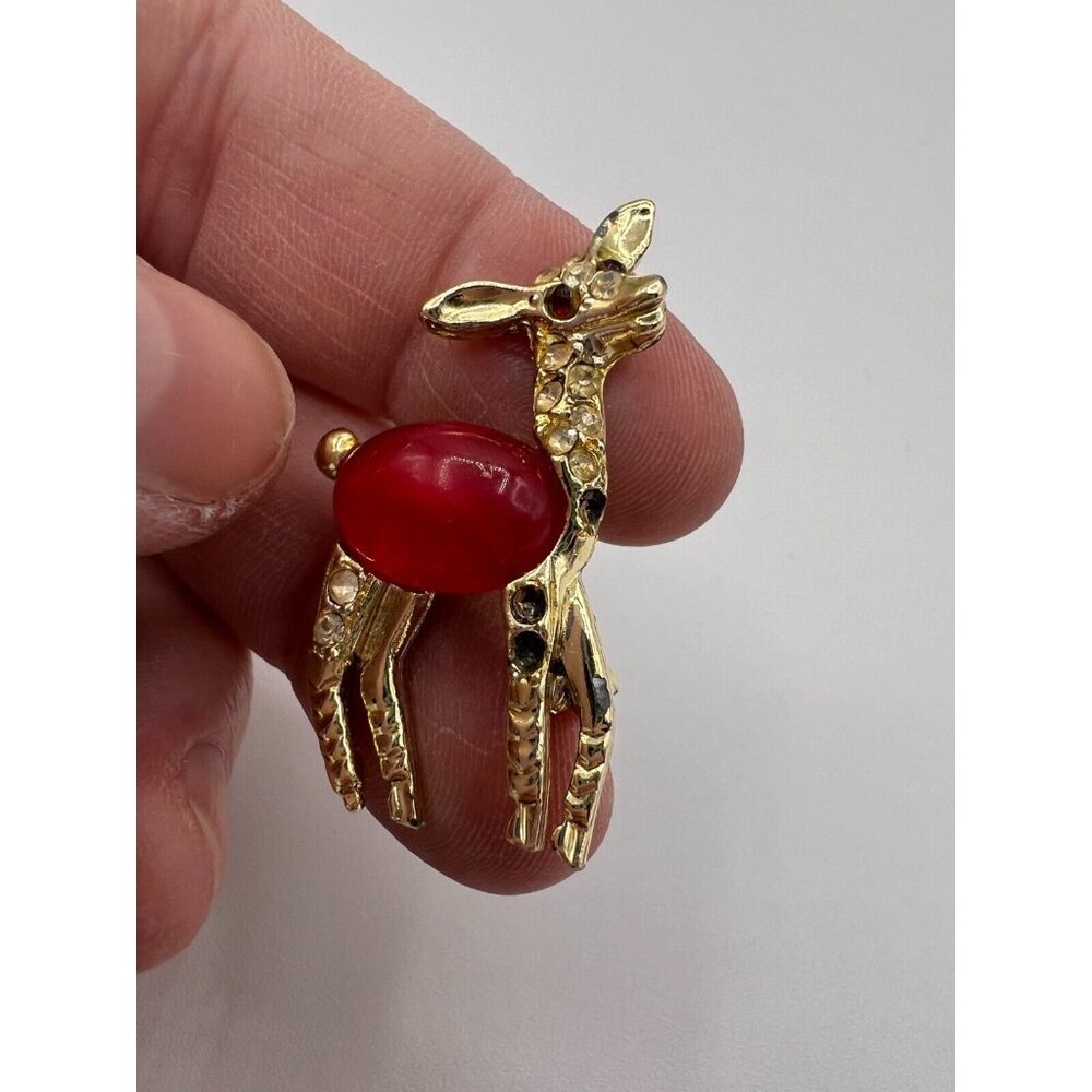 Jelly Belly Vintage Set of 2 Deer Brooches Pins Metal Rhinestones Unsigned - Picture 5 of 11
